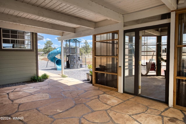 view of patio / terrace featuring a playground