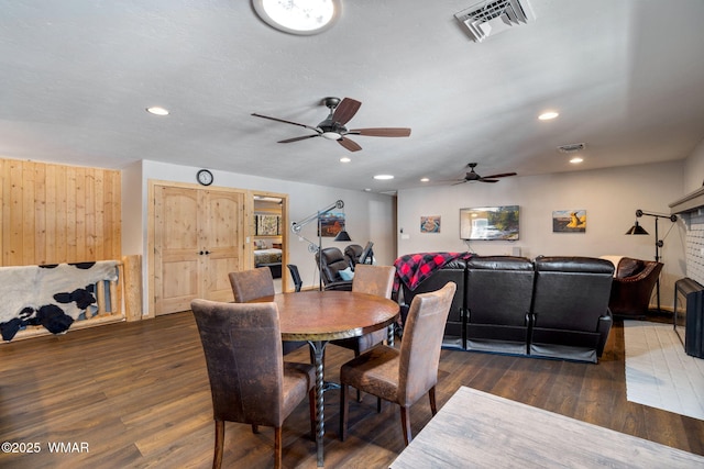 dining room featuring recessed lighting, visible vents, and wood finished floors