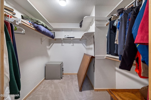 walk in closet with carpet