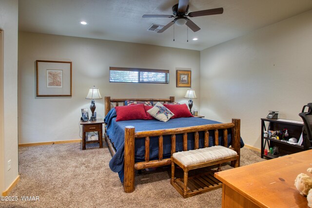 5863 Apollo Way, Lakeside, AZ 85929 - bedroom featuring carpet floors, baseboards, recessed lighting, and a ceiling fan