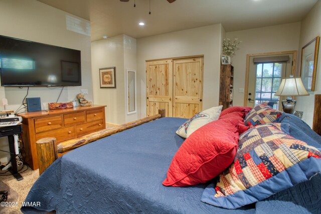 5863 Apollo Way, Lakeside, AZ 85929 - bedroom with recessed lighting, carpet flooring, and a ceiling fan
