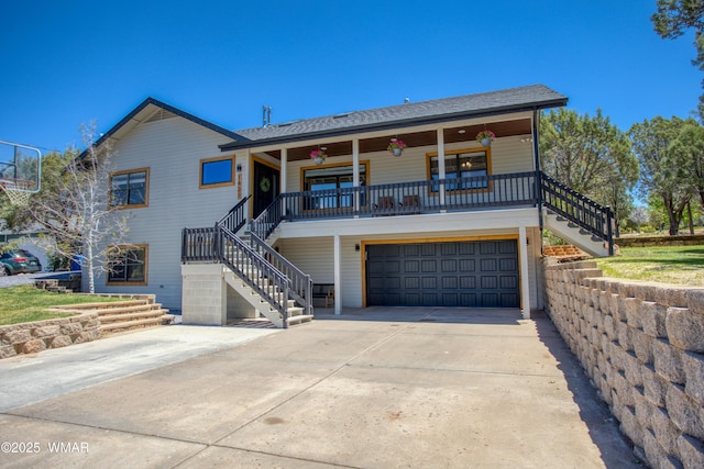 1421 N 36th Dr, Show Low, AZ 85901 - view of front of home with stairs, a porch, an attached garage, and driveway
