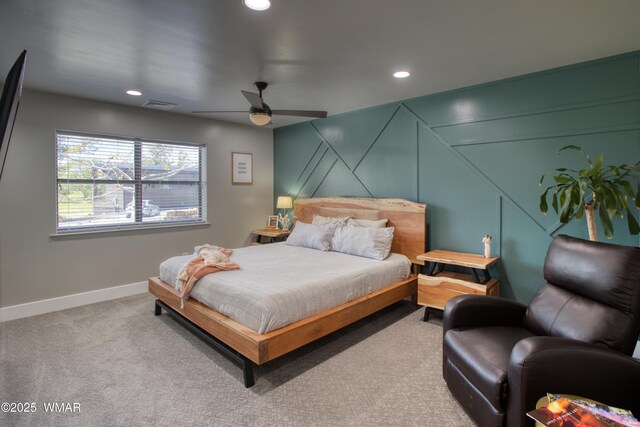 1421 N 36th Dr, Show Low, AZ 85901 - bedroom with recessed lighting, carpet flooring, baseboards, and ceiling fan