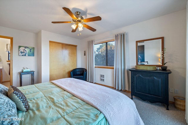 1513 Low Mountain Trl, Heber, AZ 85928 - bedroom with baseboards, a closet, carpet, and a ceiling fan