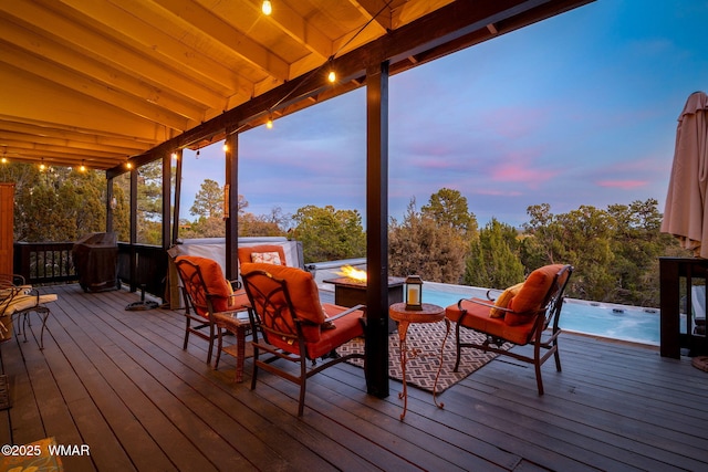 1513 Low Mountain Trl, Heber, AZ 85928 - deck with a grill, a fire pit, and an outdoor hot tub