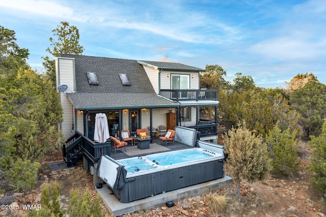 1513 Low Mountain Trl, Heber, AZ 85928 - rear view of house featuring a chimney, roof with shingles, and a hot tub