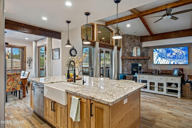 2737 Skyhawk Dr, Overgaard, AZ 85933 - kitchen with beamed ceiling, recessed lighting, dishwasher, a sink, and open floor plan