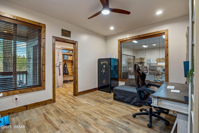 2737 Skyhawk Dr, Overgaard, AZ 85933 - office with recessed lighting, baseboards, a ceiling fan, and wood finished floors