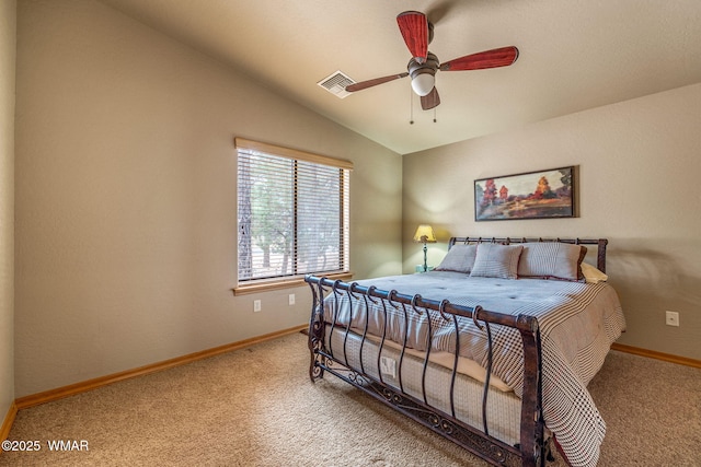 4602 Mountain Gate Cir, Lakeside, AZ 85929 - bedroom featuring carpet flooring, visible vents, baseboards, and lofted ceiling