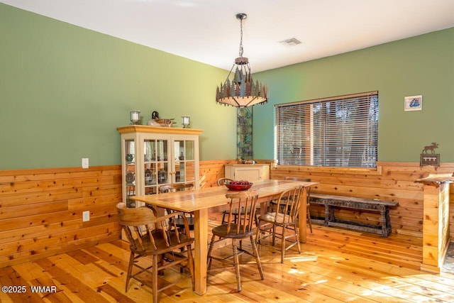 5238 Buck Springs Rd, Pinetop, AZ 85935 - dining space with wainscoting, wooden walls, and wood-type flooring