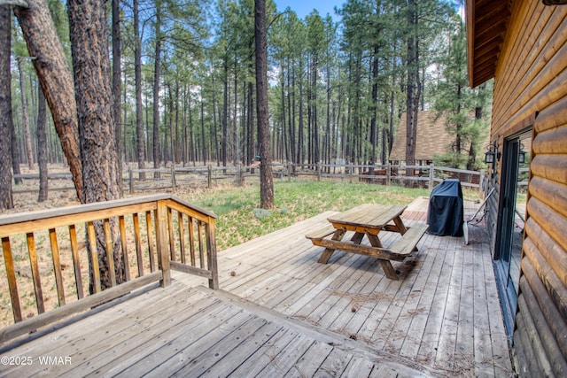 5238 Buck Springs Rd, Pinetop, AZ 85935 - wooden terrace with a fenced backyard and a grill