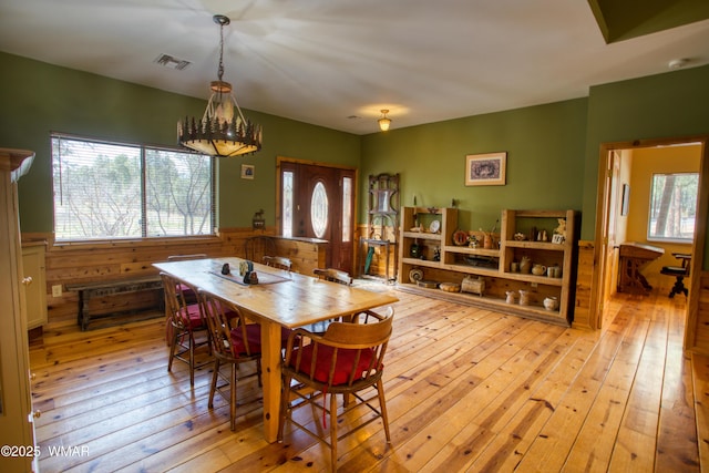 5238 Buck Springs Rd, Pinetop, AZ 85935 - dining room featuring hardwood / wood-style flooring, a wainscoted wall, and wood walls