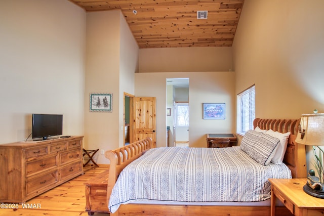 5238 Buck Springs Rd, Pinetop, AZ 85935 - bedroom featuring high vaulted ceiling, light wood-style floors, and wood ceiling