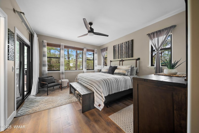 2870 W Lodgepole Ln, Show Low, AZ 85901 - bedroom featuring wood finished floors, access to outside, and ceiling fan