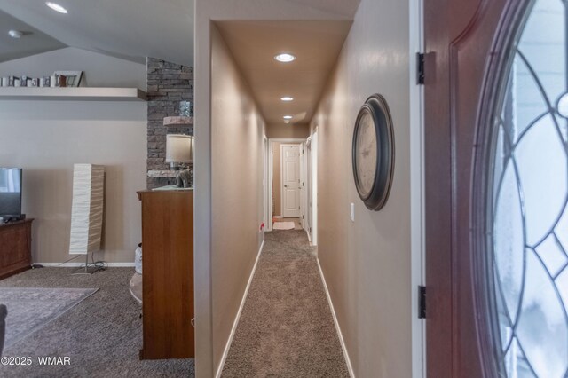 7431 N Gemini Ln, Lakeside, AZ 85929 - hall with carpet, recessed lighting, vaulted ceiling, and baseboards