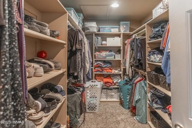 7431 N Gemini Ln, Lakeside, AZ 85929 - spacious closet featuring attic access and carpet