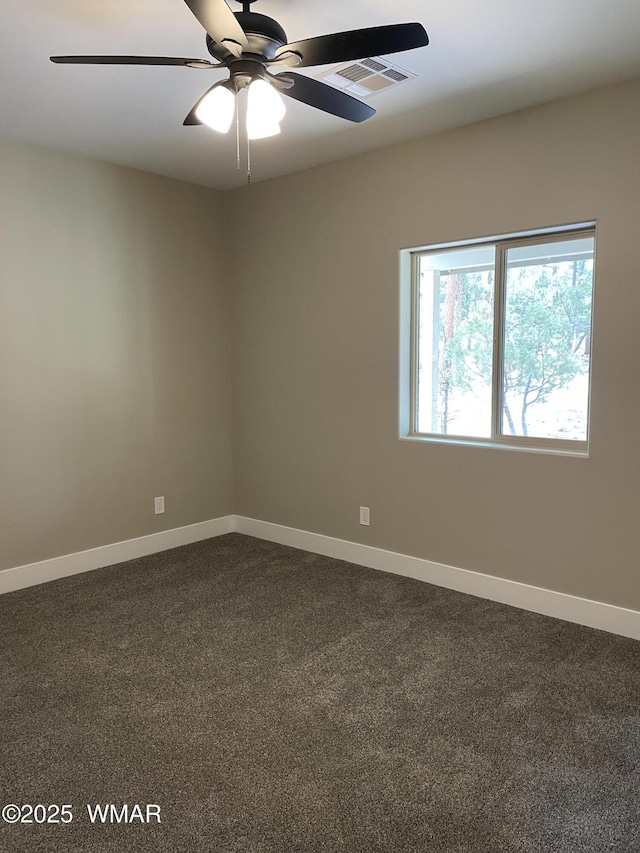 2426 Aspen Run, Pinetop, AZ 85935 - unfurnished room with dark carpet, baseboards, visible vents, and a ceiling fan