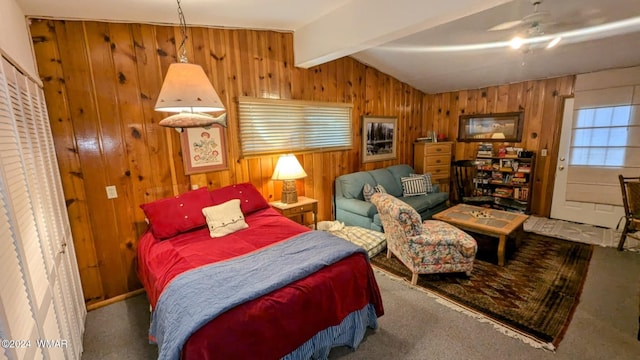 219 Yeager Ln, Lakeside, AZ 85929 - carpeted bedroom featuring wooden walls
