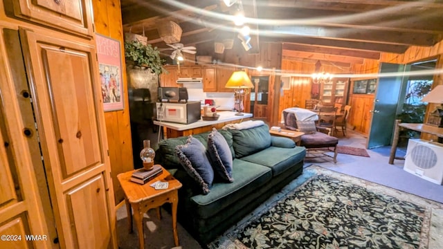 219 Yeager Ln, Lakeside, AZ 85929 - living room featuring wooden walls and ceiling fan