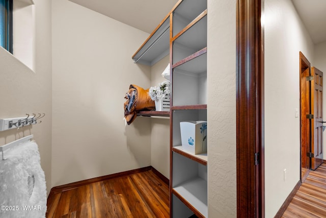 walk in closet featuring wood finished floors