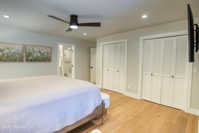 3651 Crown Dancer Dr Unit 8, Pinetop, AZ 85935 - bedroom featuring recessed lighting, baseboards, multiple closets, and light wood-type flooring