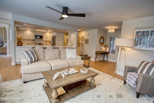 3651 Crown Dancer Dr Unit 8, Pinetop, AZ 85935 - living room with baseboards, ceiling fan, light wood-style flooring, and recessed lighting