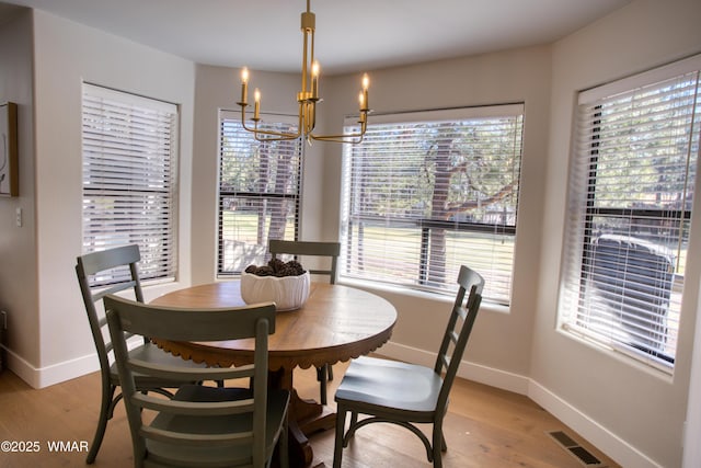 3651 Crown Dancer Dr Unit 8, Pinetop, AZ 85935 - dining room with a wealth of natural light, visible vents, light wood-style floors, and an inviting chandelier