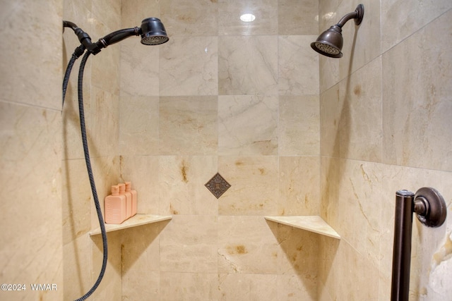 interior details featuring a tile shower