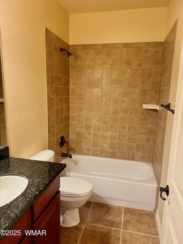 5200 S Morgan Mountain Dr, Show Low, AZ 85901 - bathroom featuring vanity, shower / bath combination, a textured wall, and tile patterned flooring