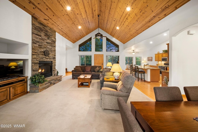 20 W Suncrest Ct, Show Low, AZ 85901 - living area featuring recessed lighting, ceiling fan, a fireplace, and high vaulted ceiling
