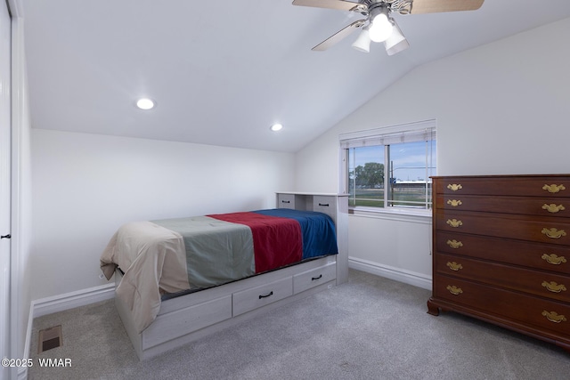 416 S 2nd St, Snowflake, AZ 85937 - carpeted bedroom with lofted ceiling, baseboards, and ceiling fan