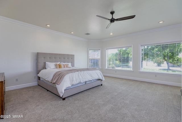 416 S 2nd St, Snowflake, AZ 85937 - bedroom with carpet flooring, multiple windows, ornamental molding, baseboards, and recessed lighting