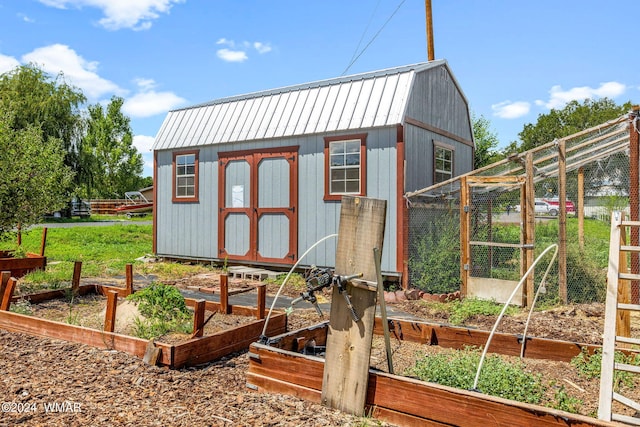 view of shed with a garden