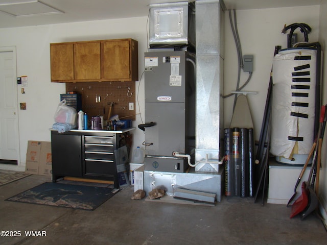 garage featuring water heater