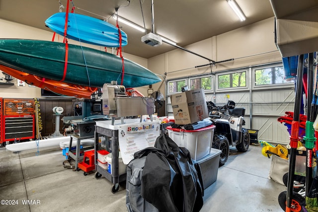 garage with a garage door opener