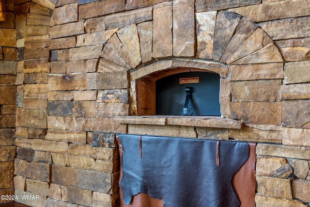 details featuring stone siding and a fireplace