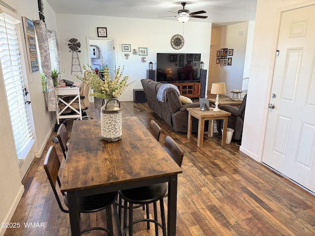 3845 Hidden Ranch Rd, Snowflake, AZ 85937 - dining space with dark wood finished floors, ceiling fan, and baseboards