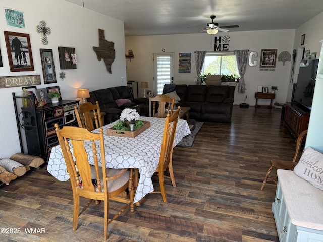 3845 Hidden Ranch Rd, Snowflake, AZ 85937 - dining space featuring ceiling fan and dark wood-style flooring