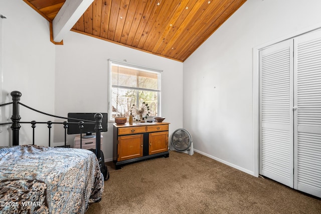 4946 Branding Iron Loop, Pinetop, AZ 85935 - carpeted bedroom featuring vaulted ceiling, wood ceiling, baseboards, and a closet