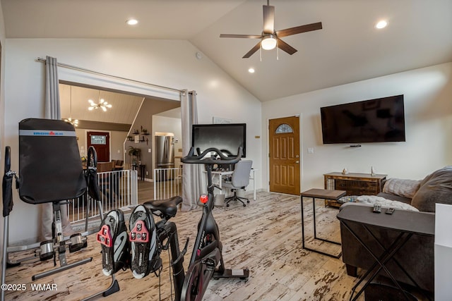2331 W Rogers Loop, Show Low, AZ 85901 - living area featuring lofted ceiling, a ceiling fan, light wood-type flooring, recessed lighting, and a chandelier