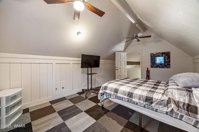 2331 W Rogers Loop, Show Low, AZ 85901 - carpeted bedroom featuring wainscoting, a ceiling fan, and a decorative wall