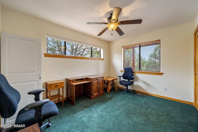 1537 Georgann Cir, Heber, AZ 85928 - sitting room featuring healthy amount of natural light, dark carpet, a ceiling fan, and a desk