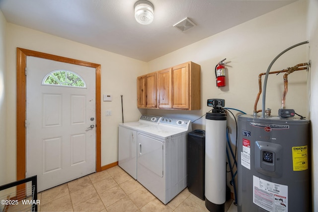 1537 Georgann Cir, Heber, AZ 85928 - laundry area featuring water heater, cabinet space, separate washer and dryer, and light tile patterned floors