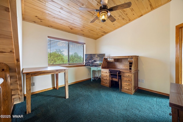 1537 Georgann Cir, Heber, AZ 85928 - office space featuring wooden ceiling, dark carpet, a ceiling fan, and lofted ceiling