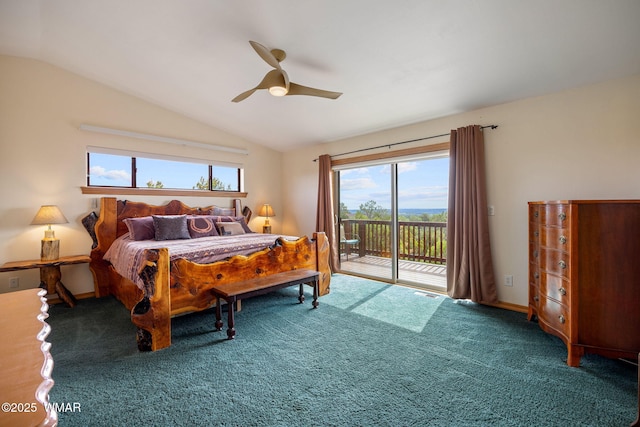 1537 Georgann Cir, Heber, AZ 85928 - bedroom with access to exterior, carpet floors, vaulted ceiling, and multiple windows