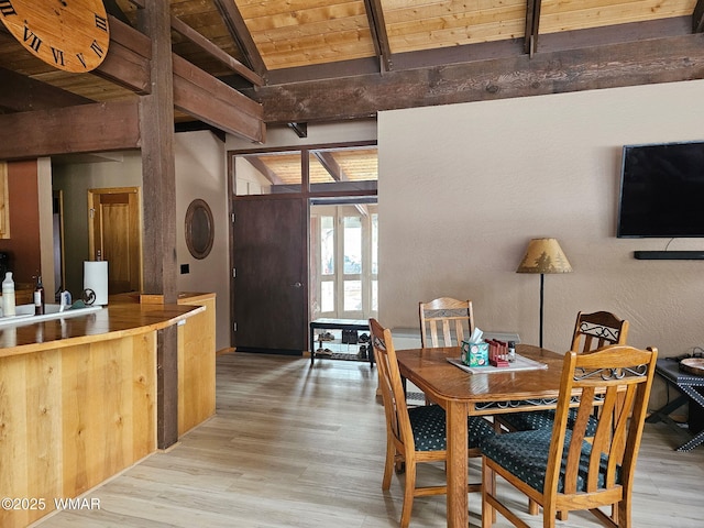 4989 Drifting Snow Loop Unit 4, Pinetop, AZ 85935 - dining space with vaulted ceiling with beams, wood ceiling, and wood finished floors