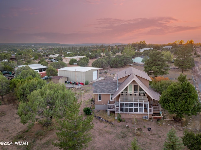 view of aerial view at dusk