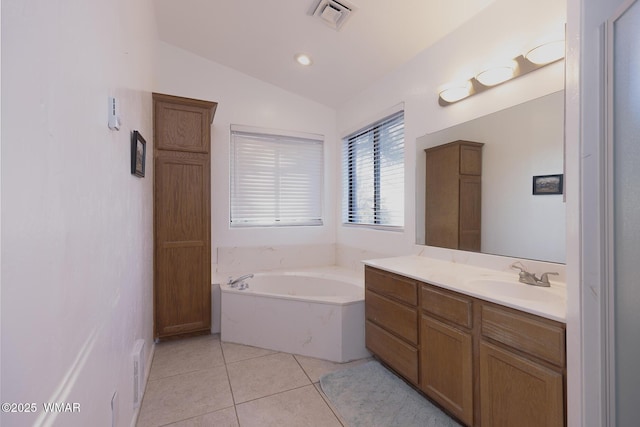7125 Elk Trl, Show Low, AZ 85901 - bathroom with lofted ceiling, vanity, a bath, and tile patterned floors