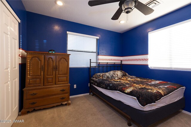 7125 Elk Trl, Show Low, AZ 85901 - bedroom featuring multiple windows, carpet flooring, recessed lighting, and a ceiling fan