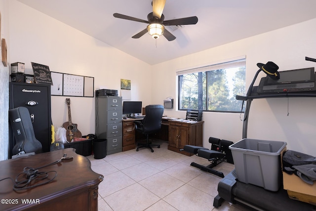 7125 Elk Trl, Show Low, AZ 85901 - office space with ceiling fan, vaulted ceiling, and light tile patterned floors